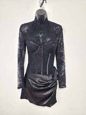 NWT Mew Mews Lace Corset Sexy Sheer Goth Vamp Mini Dress sz M